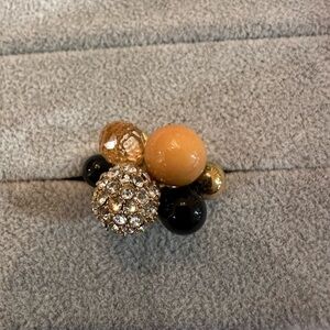 J.Crew Bauble Cocktail Ring in Black, Gold, Peach and Rhinestones - Size 7